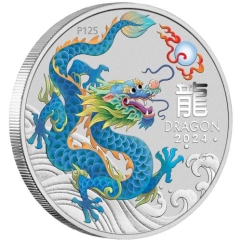 Fine Silver Coin 1oz Coloured Teal Dragon 2024 in Capsule