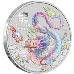 Fine Silver Coin 1oz Coloured White Dragon 2024 in Capsule