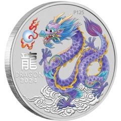 Fine Silver Coin 1oz Coloured Lilac Dragon 2024 in Capsule