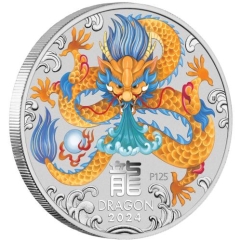 Fine Silver Coin Coloured Dragon 2024 1/2oz