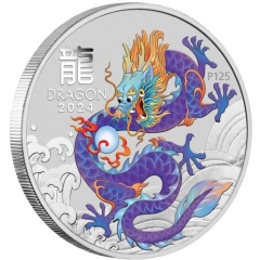 Fine Silver Coin 1oz Coloured Purple Dragon 2024 in Capsule