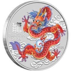Fine Silver Coin 1oz Coloured Red Dragon 2024 in Capsule