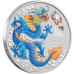 Fine Silver Coin 1oz Coloured Blue Dragon 2024 in Capsule