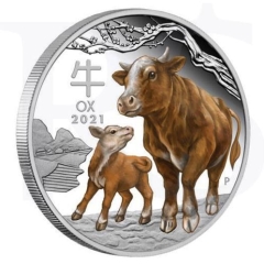 Fine Silver Coin Coloured Ox 2021 1oz