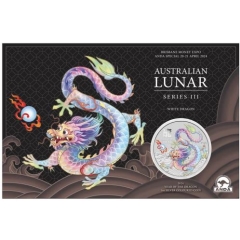 Fine Silver Coin Coloured White Dragon 2024 in Card