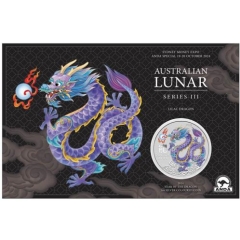 Fine Silver Coin Coloured Lilac Dragon 2024 in Card